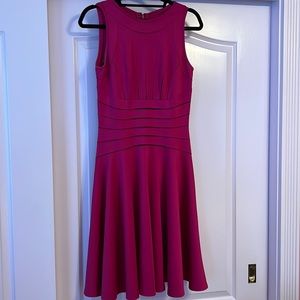 Beautiful raspberry knit sleeveless dress; full skirt; fitted waist. EUC